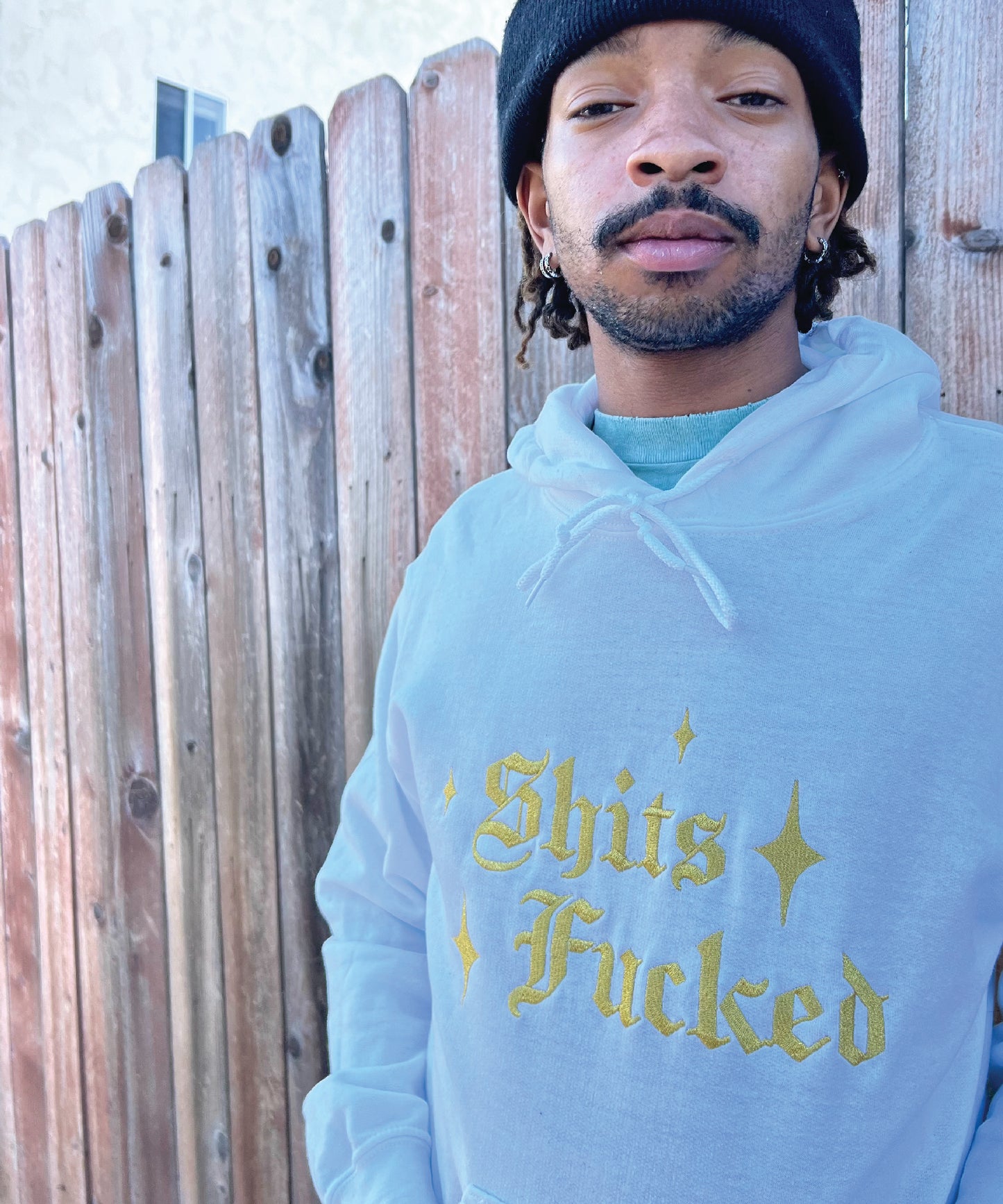 SPARKLE METALIC GOLD EMBROIDERED HOODED SWEATSHIRT