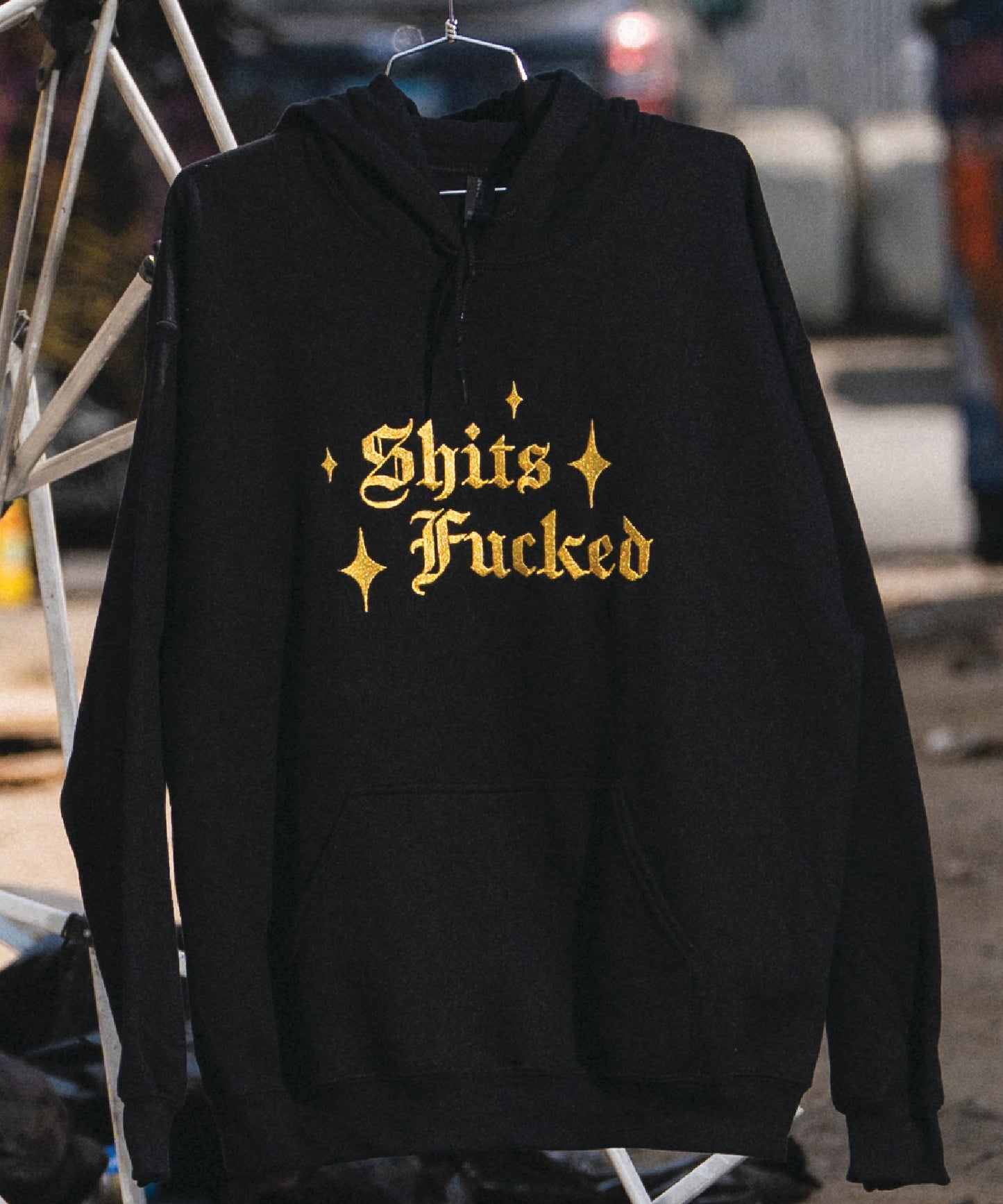 SPARKLE METALIC GOLD EMBROIDERED HOODED SWEATSHIRT
