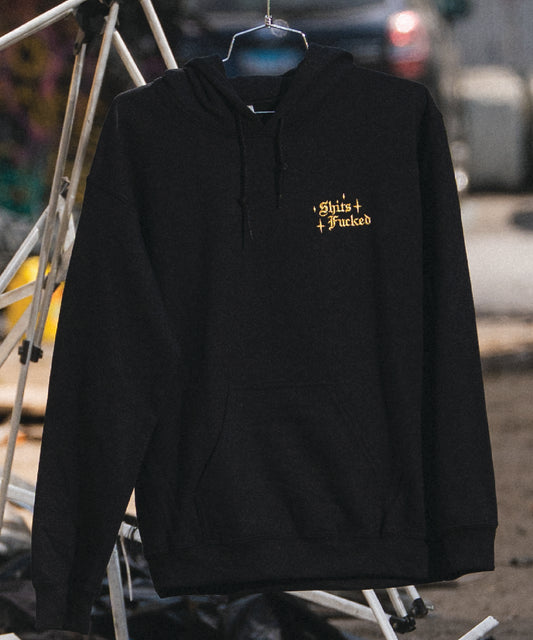 MINI FUCKED METALIC GOLD EMBROIDERED HOODED SWEATSHIRT