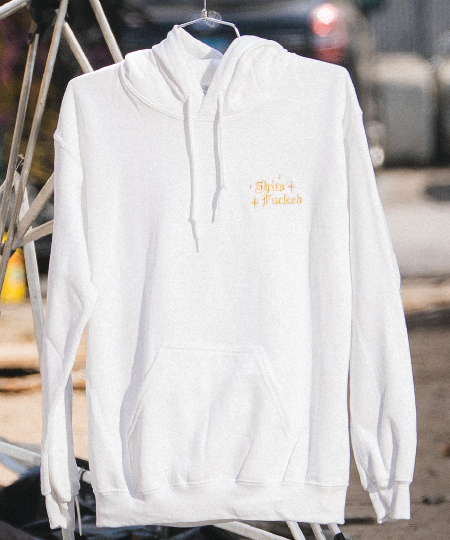 MINI FUCKED METALIC GOLD EMBROIDERED HOODED SWEATSHIRT
