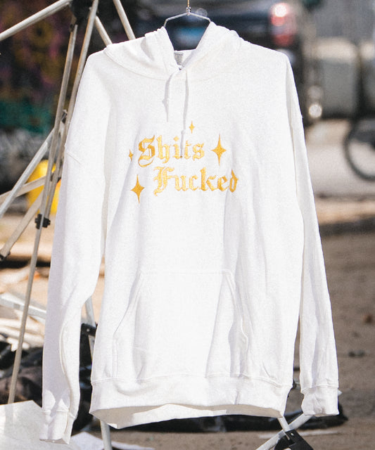 SPARKLE METALIC GOLD EMBROIDERED HOODED SWEATSHIRT